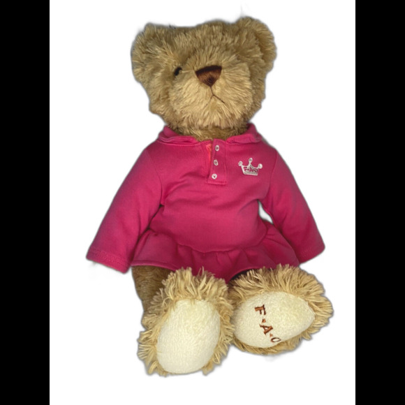 FAO Swartz Tan Teddy Bear Pink Dress Plush 2010 - Picture 1 of 8